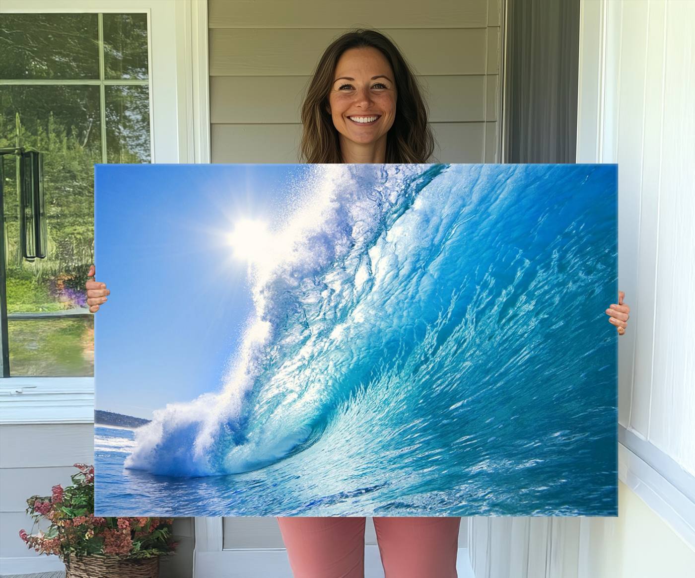 37494-MGV-CV-36X24-Blue Big Wave Surfing Ocean Canvas Wall Art Artwork Print
