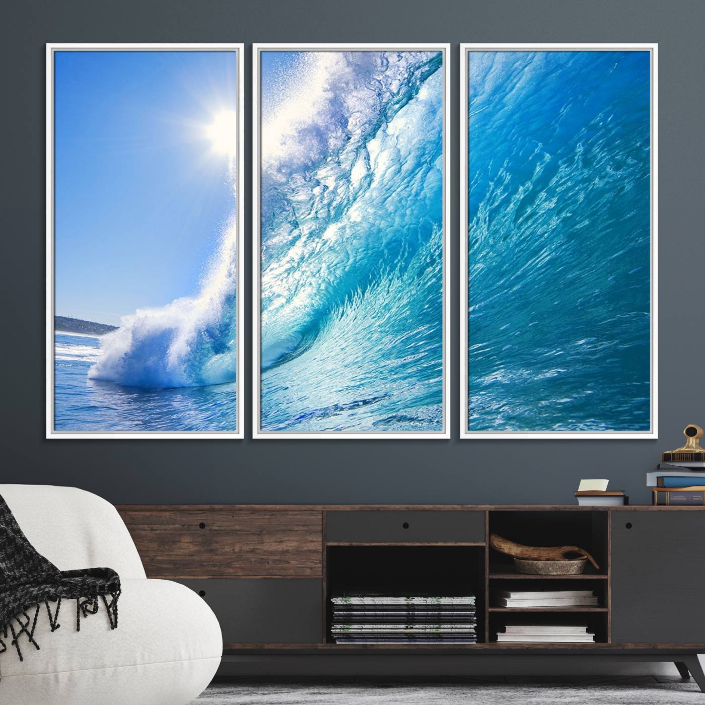 37494-MGV-FC-48X32-3P_White-Blue Big Wave Surfing Ocean Canvas Wall Art Artwork Print