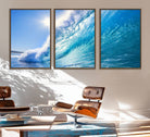 37494-MGV-FC-60X30-3P_Walnut-Blue Big Wave Surfing Ocean Canvas Wall Art Artwork Print