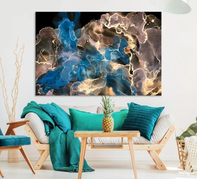 Blue Golden Marble Wall Art Abstract Canvas Wall Art Print 