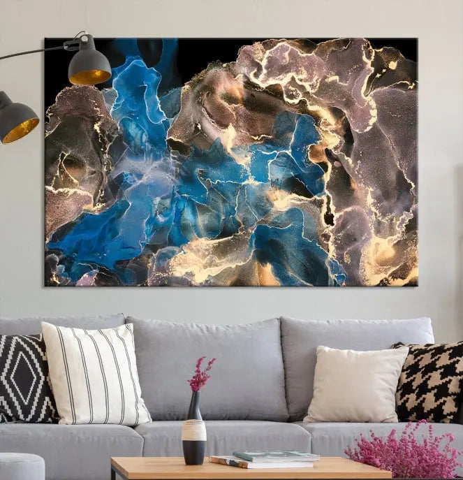 Blue Golden Marble Wall Art Abstract Canvas Wall Art Print 