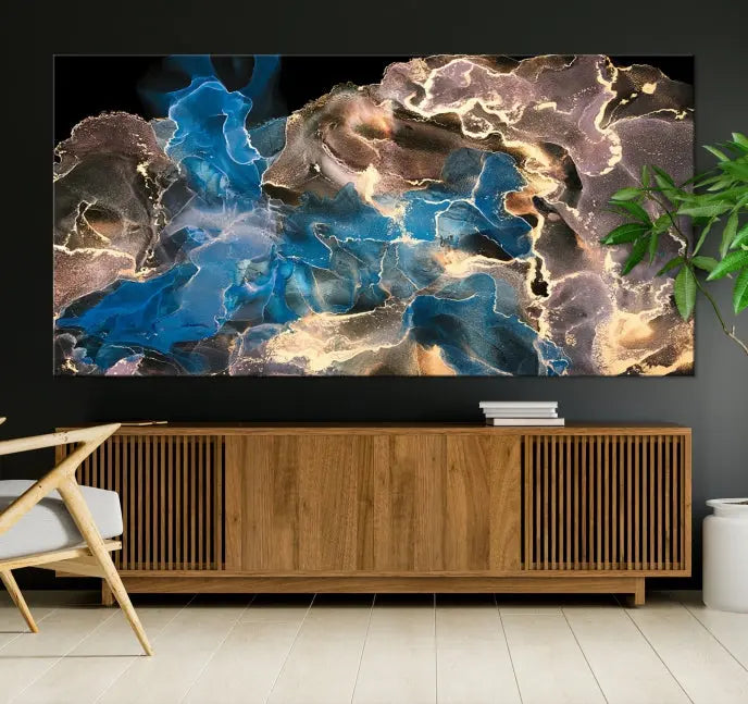 Blue Golden Marble Wall Art Abstract Canvas Wall Art Print 