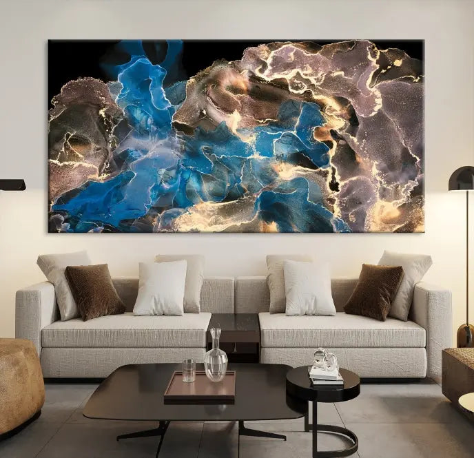 Blue Golden Marble Wall Art Abstract Canvas Wall Art Print 