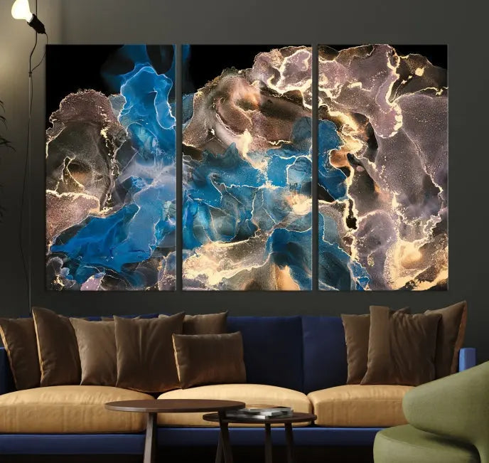 Blue Golden Marble Wall Art Abstract Canvas Wall Art Print 