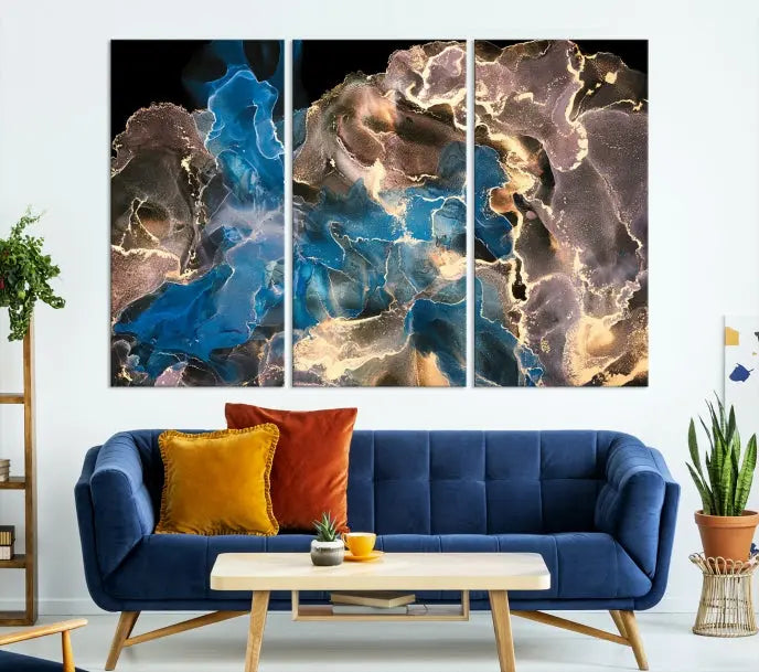 Blue Golden Marble Wall Art Abstract Canvas Wall Art Print 