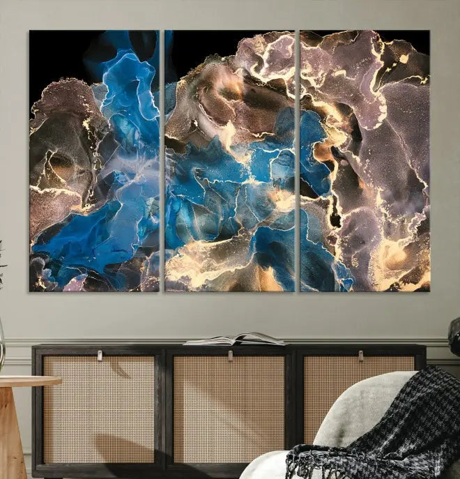 Blue Golden Marble Wall Art Abstract Canvas Wall Art Print 