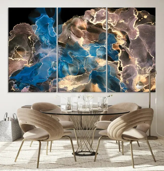 Blue Golden Marble Wall Art Abstract Canvas Wall Art Print 