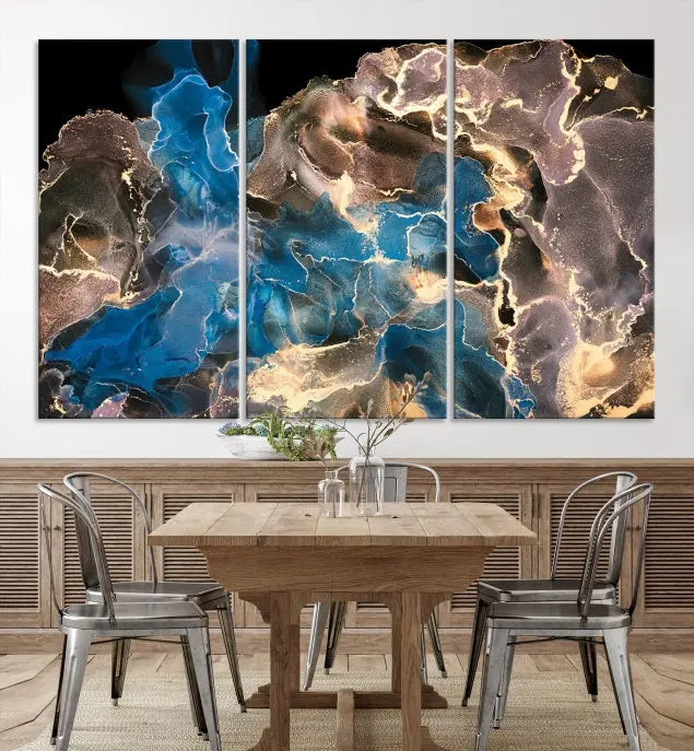 Blue Golden Marble Wall Art Abstract Canvas Wall Art Print 