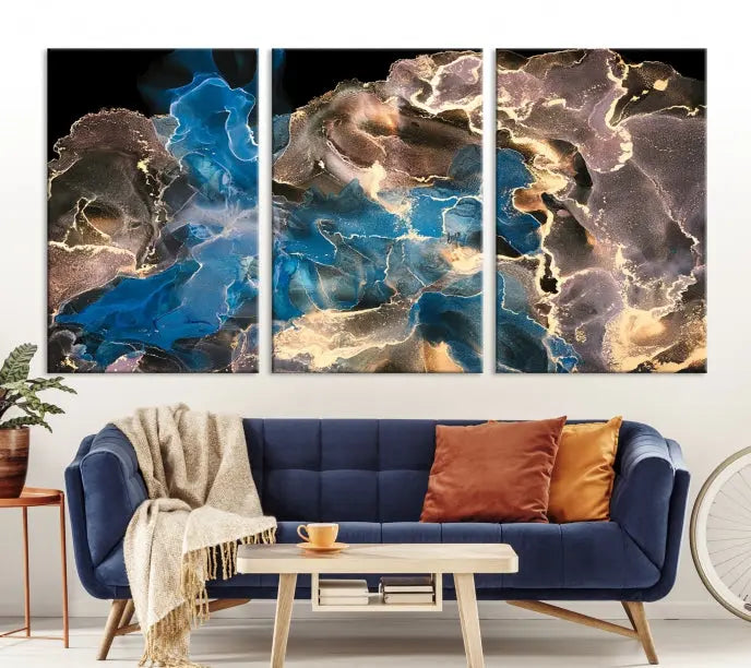 Blue Golden Marble Wall Art Abstract Canvas Wall Art Print 