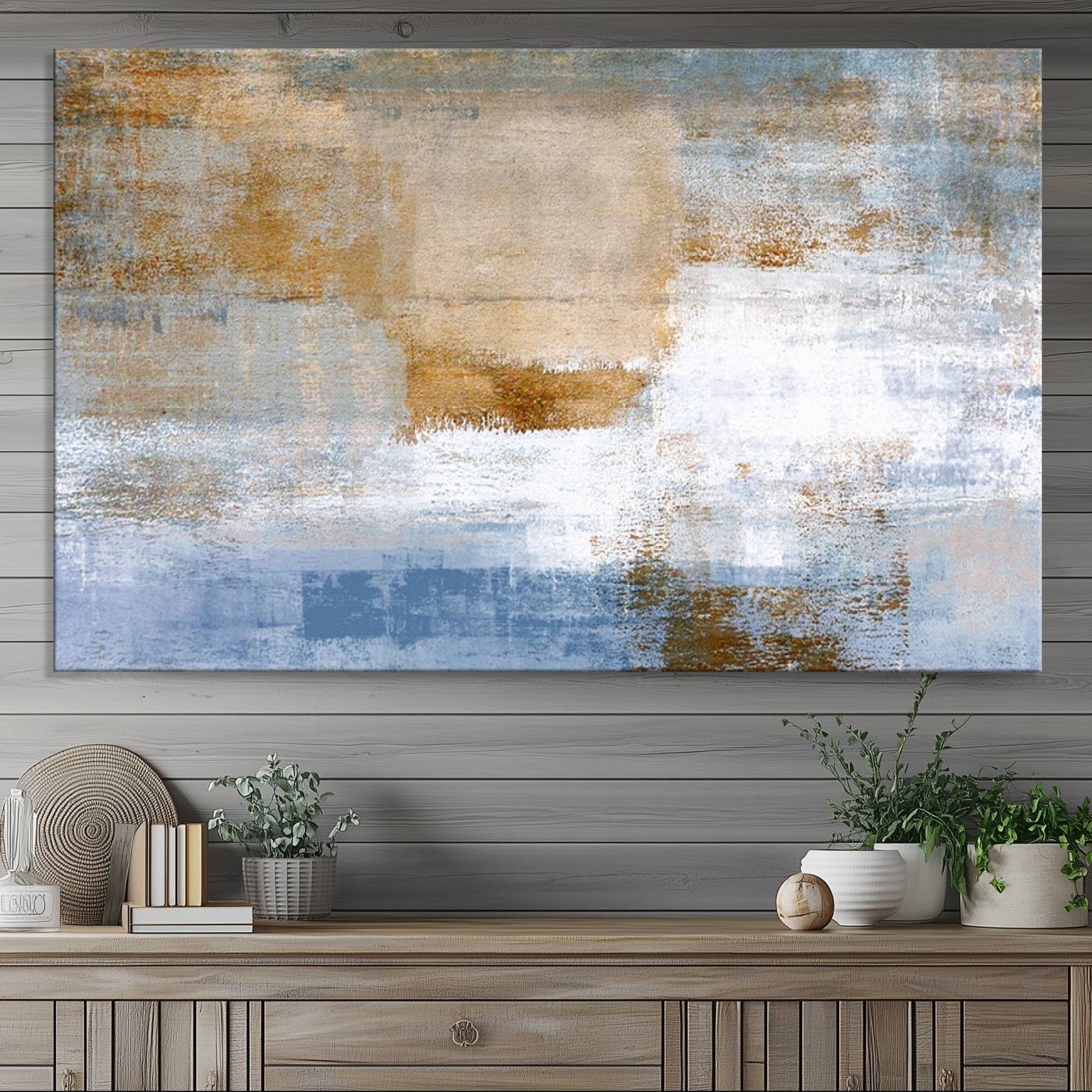 72354-MGV-CV-36X24-Blue Multi Panel Abstract Wall Art Canvas, Abstract Blue and Gold Canvas Print