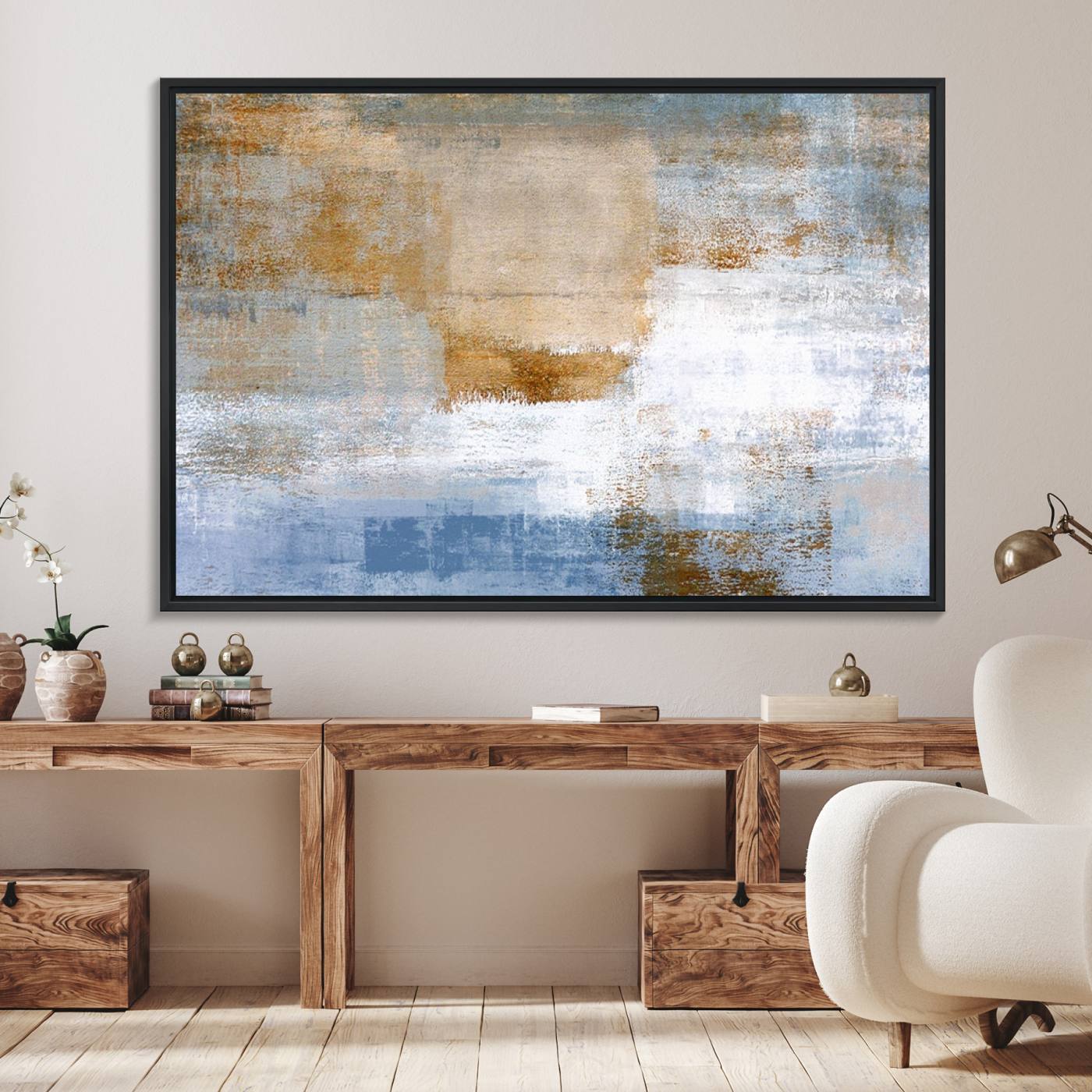 72354-MGV-FC-36X24_Black-Blue Multi Panel Abstract Wall Art Canvas, Abstract Blue and Gold Canvas Print