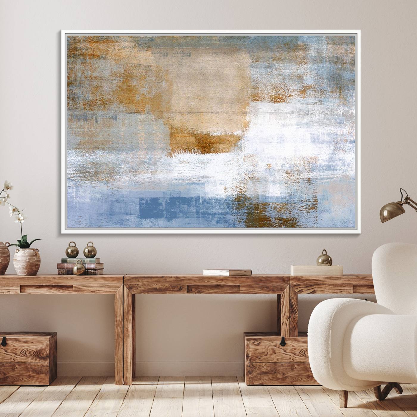 72354-MGV-FC-36X24_White-Blue Multi Panel Abstract Wall Art Canvas, Abstract Blue and Gold Canvas Print