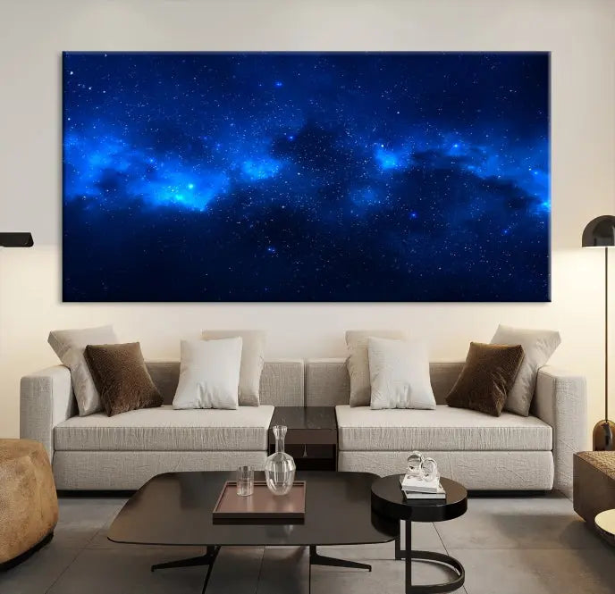 The Blue Nebula Clouds Wall Art Night Sky Stars Canvas Print features a gallery-worthy depiction of a starry night sky. This exquisite canvas artwork brings an exceptional touch to any room, all with the advantage of free shipping.