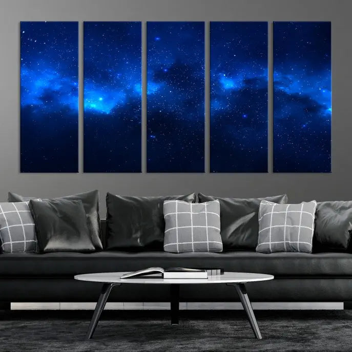 The Blue Nebula Clouds Wall Art Night Sky Stars Canvas Print features a gallery-worthy depiction of a starry night sky. This exquisite canvas artwork brings an exceptional touch to any room, all with the advantage of free shipping.