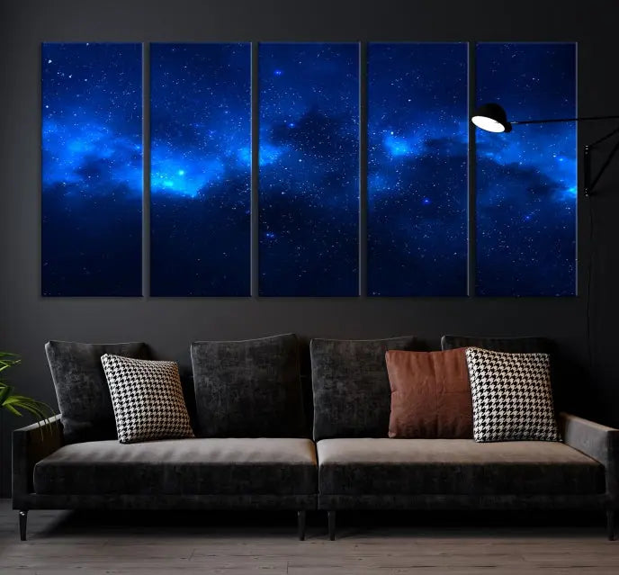 The Blue Nebula Clouds Wall Art Night Sky Stars Canvas Print features a gallery-worthy depiction of a starry night sky. This exquisite canvas artwork brings an exceptional touch to any room, all with the advantage of free shipping.