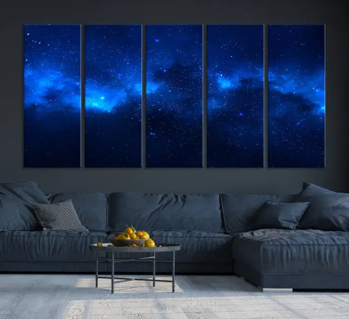 The Blue Nebula Clouds Wall Art Night Sky Stars Canvas Print features a gallery-worthy depiction of a starry night sky. This exquisite canvas artwork brings an exceptional touch to any room, all with the advantage of free shipping.