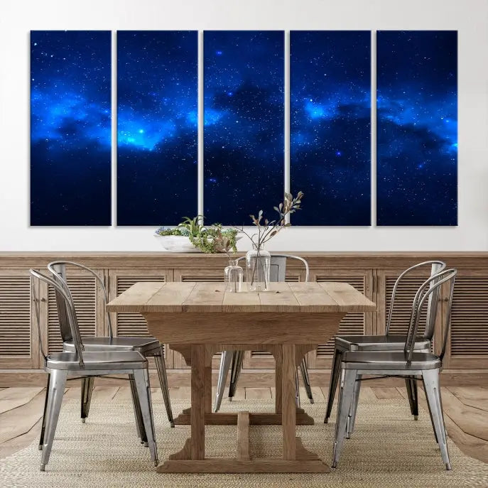 The Blue Nebula Clouds Wall Art Night Sky Stars Canvas Print features a gallery-worthy depiction of a starry night sky. This exquisite canvas artwork brings an exceptional touch to any room, all with the advantage of free shipping.