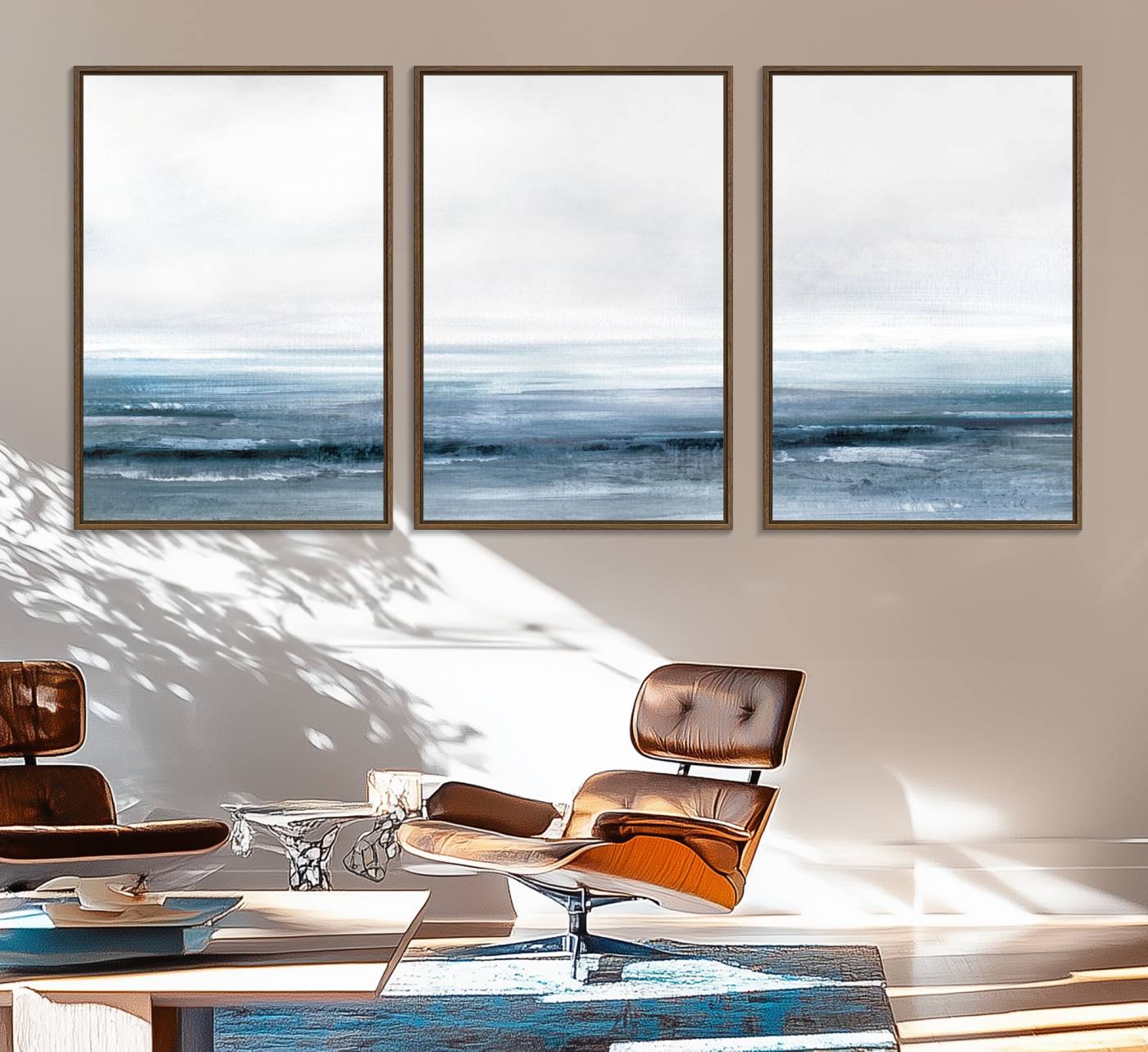 65702-MGV-FC-60X30-3P_Walnut-Blue Ocean Abstract Artwork Wall Art Canvas Print