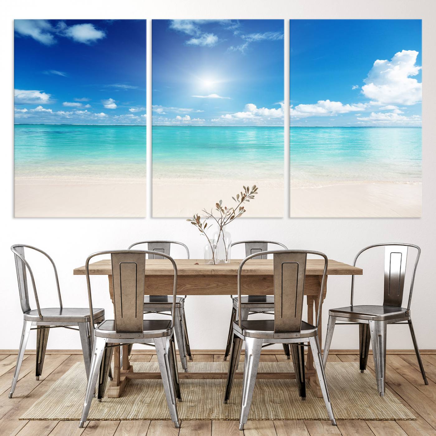 43179-MGV-CV-36X24-Blue Ocean Wall Art Canvas Print - Tranquil Ocean Paradise Triptych Wall Art - Ready to Hang Beach View for Relaxation Decor
