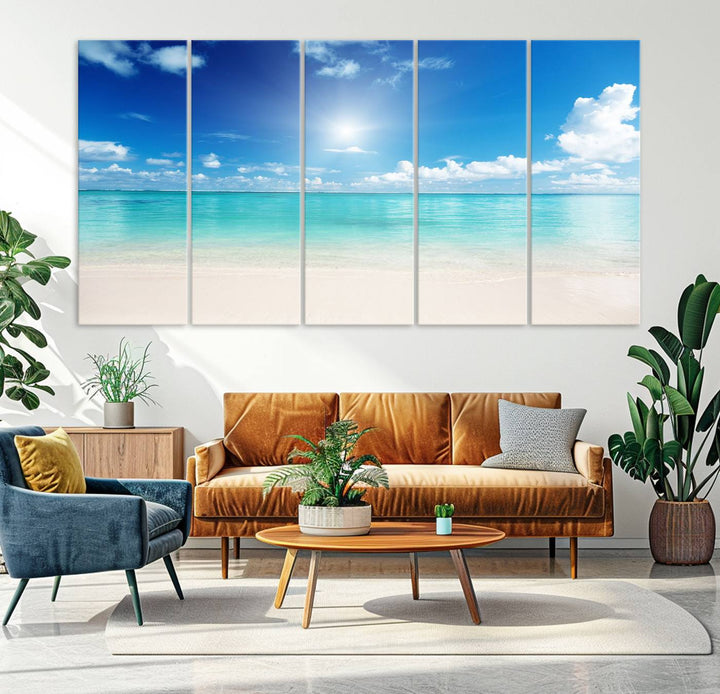 43179-MGV-CV-36X24-Blue Ocean Wall Art Canvas Print - Tranquil Ocean Paradise Triptych Wall Art - Ready to Hang Beach View for Relaxation Decor