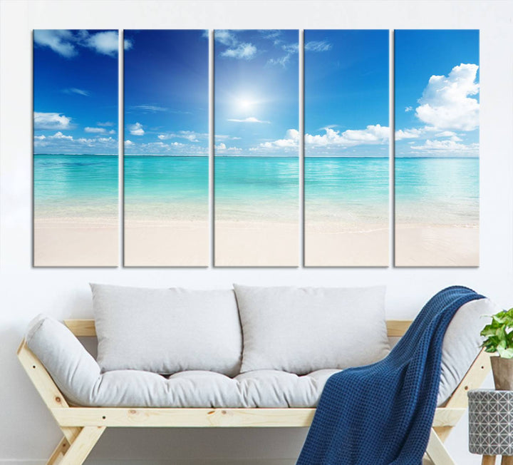 43179-MGV-CV-36X24-Blue Ocean Wall Art Canvas Print - Tranquil Ocean Paradise Triptych Wall Art - Ready to Hang Beach View for Relaxation Decor
