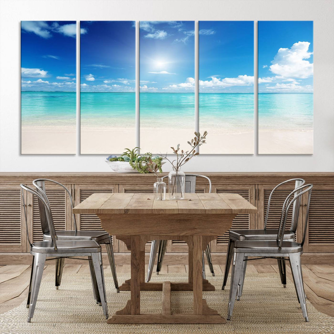 43179-MGV-CV-36X24-Blue Ocean Wall Art Canvas Print - Tranquil Ocean Paradise Triptych Wall Art - Ready to Hang Beach View for Relaxation Decor