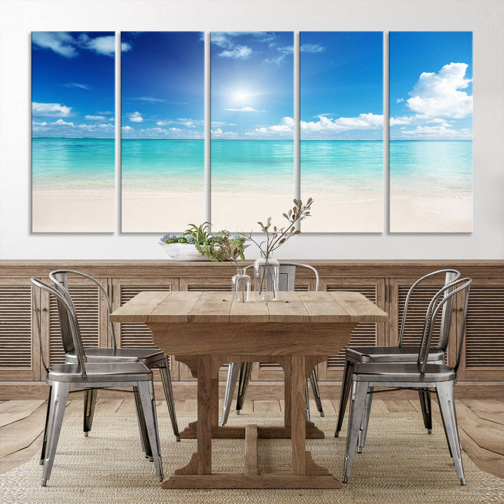 43179-MGV-CV-36X24-Blue Ocean Wall Art Canvas Print - Tranquil Ocean Paradise Triptych Wall Art - Ready to Hang Beach View for Relaxation Decor
