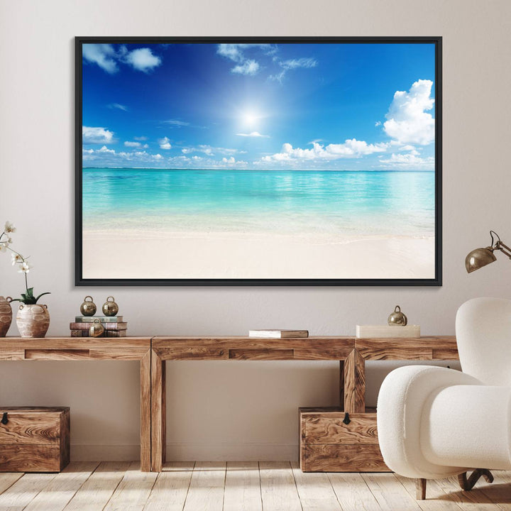 43179-MGV-FC-36X24_Black-Blue Ocean Wall Art Canvas Print - Tranquil Ocean Paradise Triptych Wall Art - Ready to Hang Beach View for Relaxation Decor