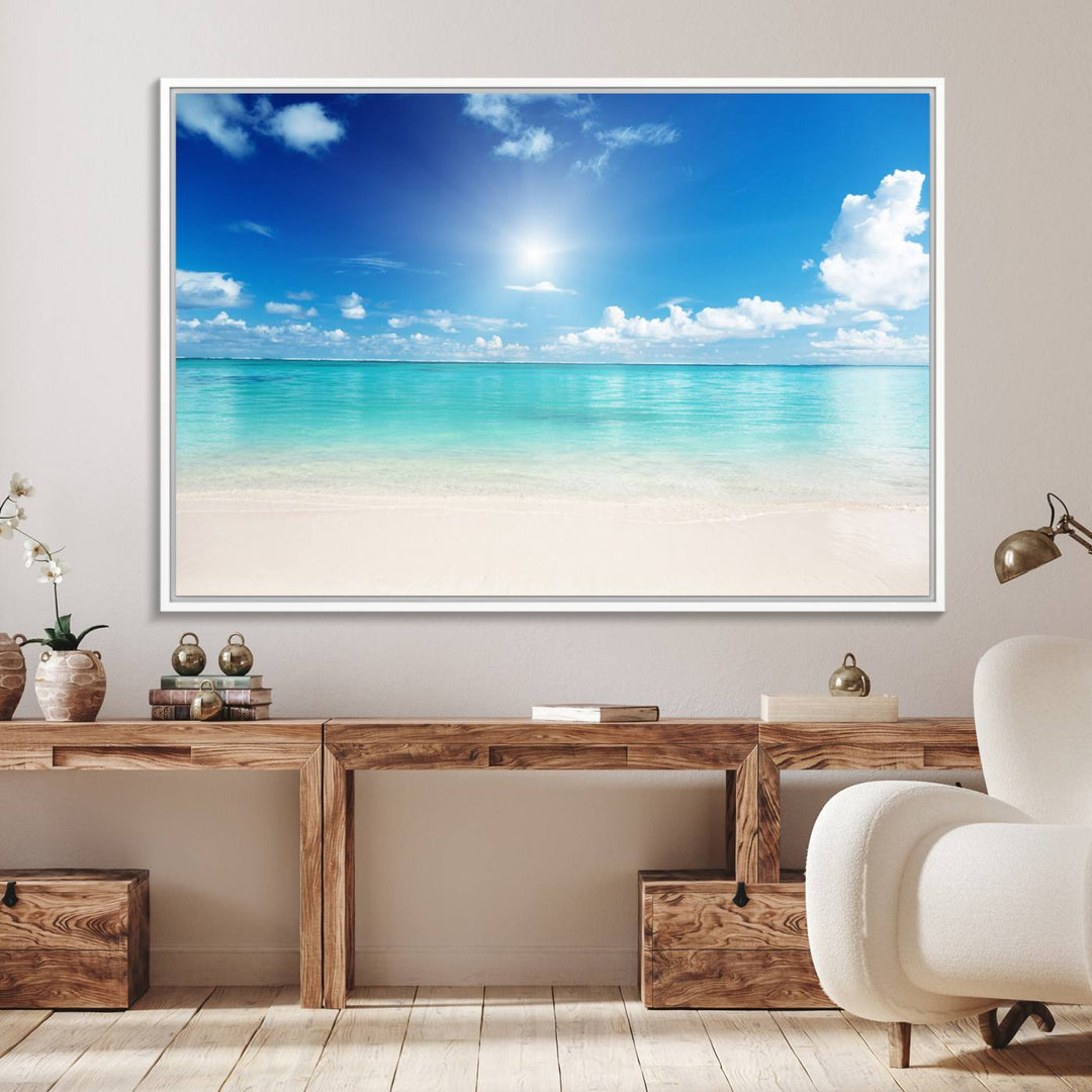 43179-MGV-FC-36X24_White-Blue Ocean Wall Art Canvas Print - Tranquil Ocean Paradise Triptych Wall Art - Ready to Hang Beach View for Relaxation Decor