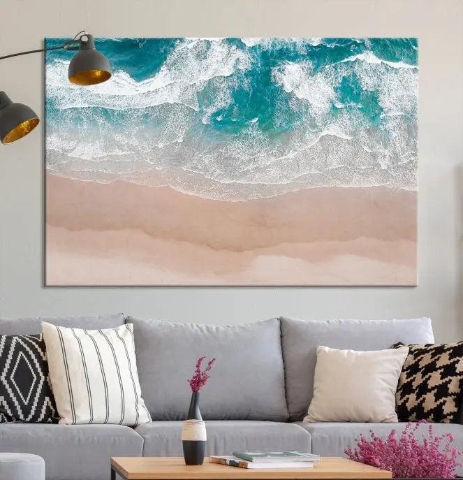 The Blue Sea and Beach Wall Art Canvas Print is a triptych artwork crafted on museum-quality canvas. The hand-assembled framed pieces embody elegance and come with the convenience of free shipping.