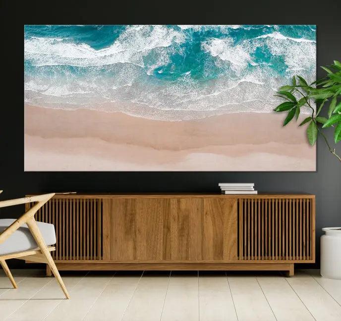 The Blue Sea and Beach Wall Art Canvas Print is a triptych artwork crafted on museum-quality canvas. The hand-assembled framed pieces embody elegance and come with the convenience of free shipping.