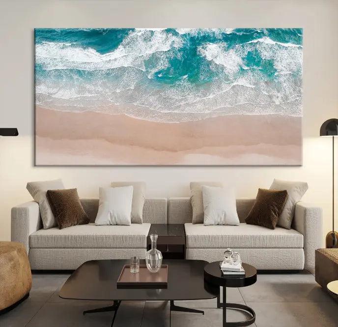 The Blue Sea and Beach Wall Art Canvas Print is a triptych artwork crafted on museum-quality canvas. The hand-assembled framed pieces embody elegance and come with the convenience of free shipping.