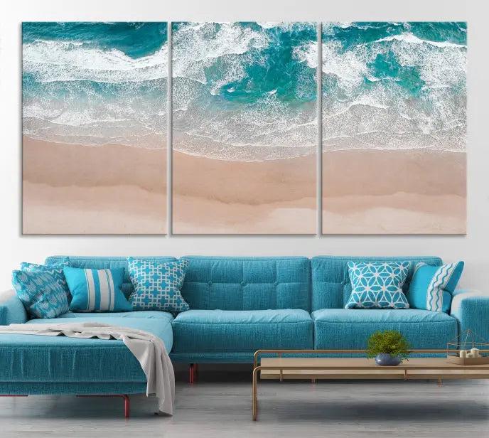 Blue Sea and Beach Wall Art Canvas Print 