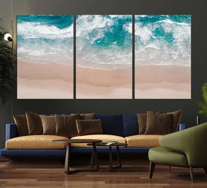 Blue Sea and Beach Wall Art Canvas Print 