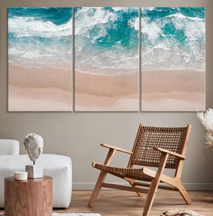 Blue Sea and Beach Wall Art Canvas Print 