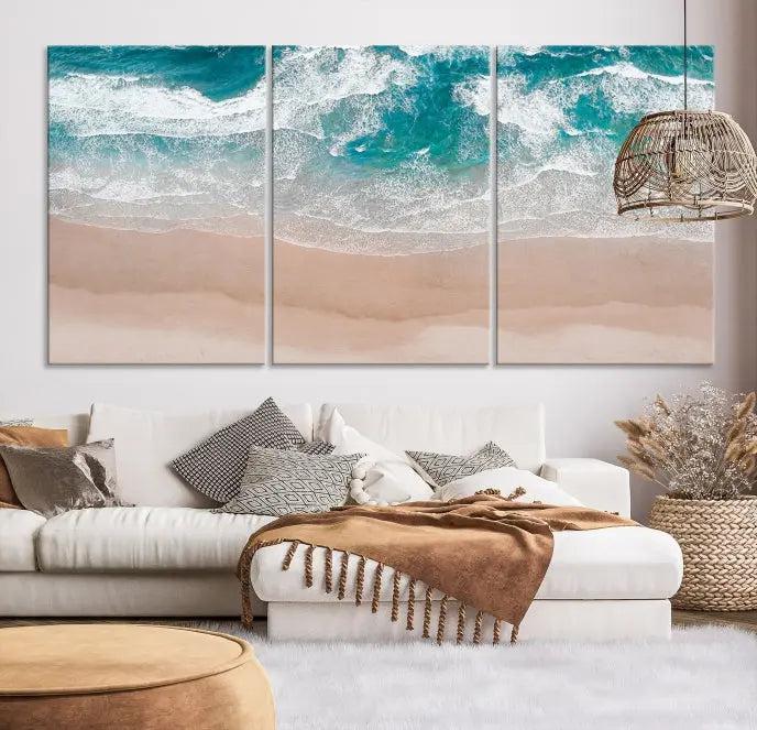 Blue Sea and Beach Wall Art Canvas Print 