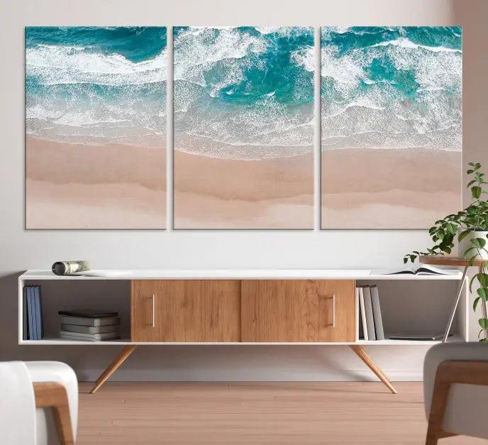 Blue Sea and Beach Wall Art Canvas Print 