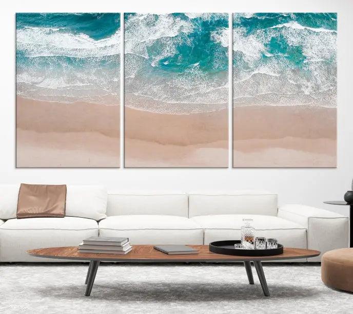 Blue Sea and Beach Wall Art Canvas Print 