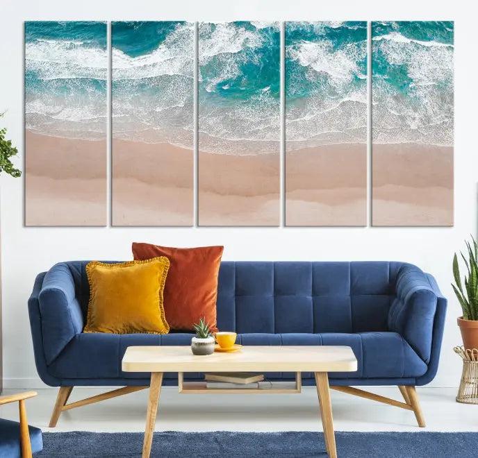 Blue Sea and Beach Wall Art Canvas Print 