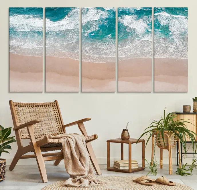 The Blue Sea and Beach Wall Art Canvas Print is a triptych artwork crafted on museum-quality canvas. The hand-assembled framed pieces embody elegance and come with the convenience of free shipping.