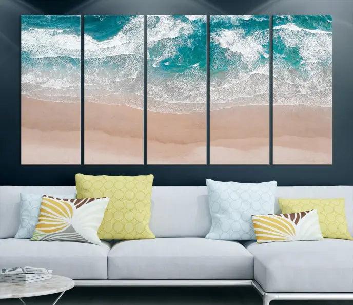 The Blue Sea and Beach Wall Art Canvas Print is a triptych artwork crafted on museum-quality canvas. The hand-assembled framed pieces embody elegance and come with the convenience of free shipping.