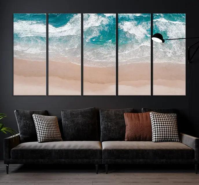 The Blue Sea and Beach Wall Art Canvas Print is a triptych artwork crafted on museum-quality canvas. The hand-assembled framed pieces embody elegance and come with the convenience of free shipping.