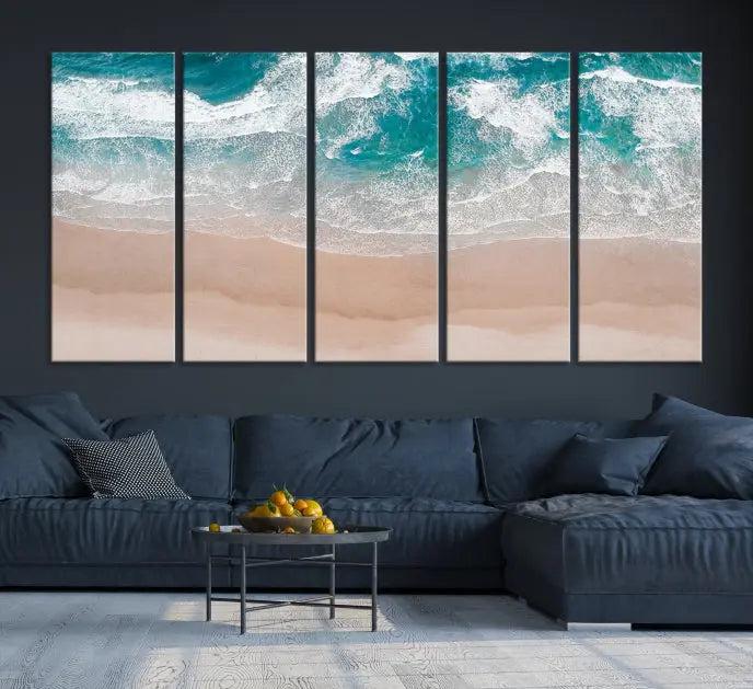 Blue Sea and Beach Wall Art Canvas Print 