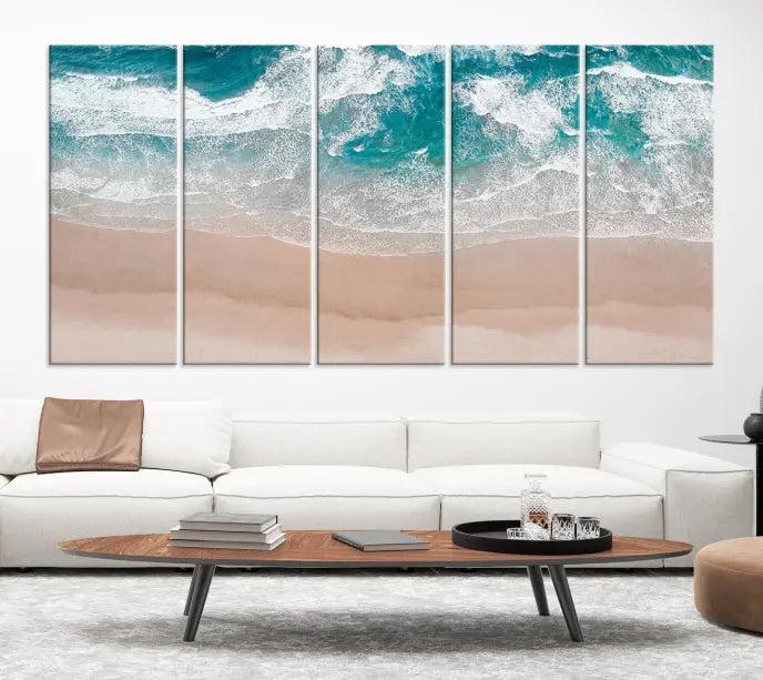 Blue Sea and Beach Wall Art Canvas Print 