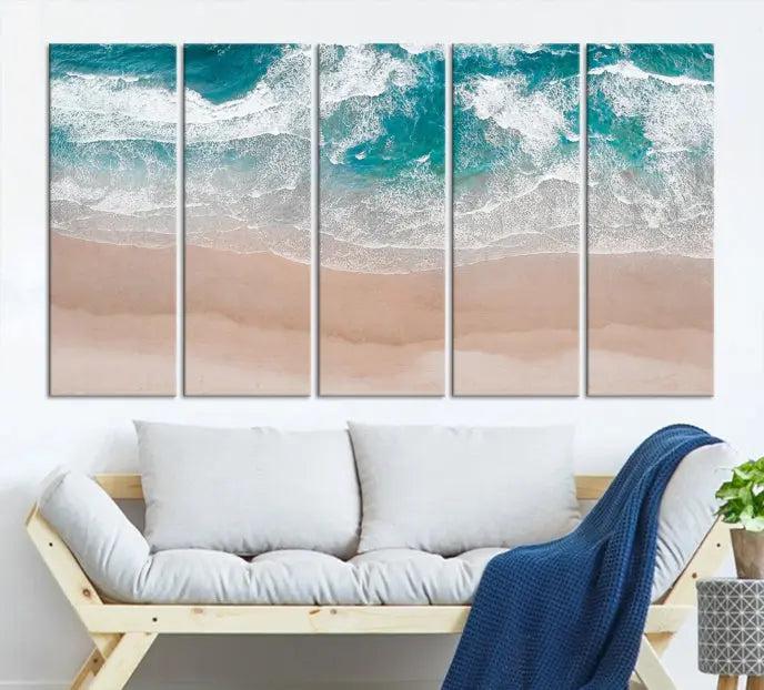 Blue Sea and Beach Wall Art Canvas Print 