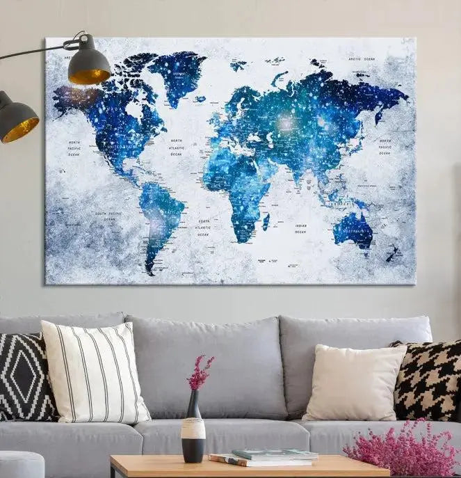 Blue Sky World Map Canvas Print 