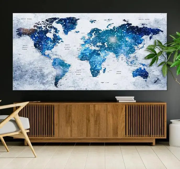 Blue Sky World Map Canvas Print 