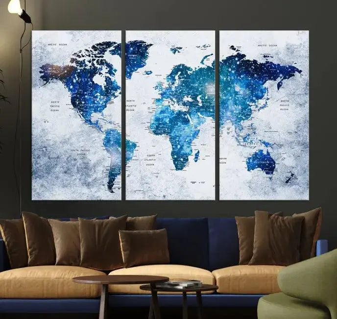 Blue Sky World Map Canvas Print 