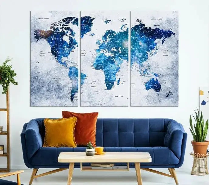 Blue Sky World Map Canvas Print 