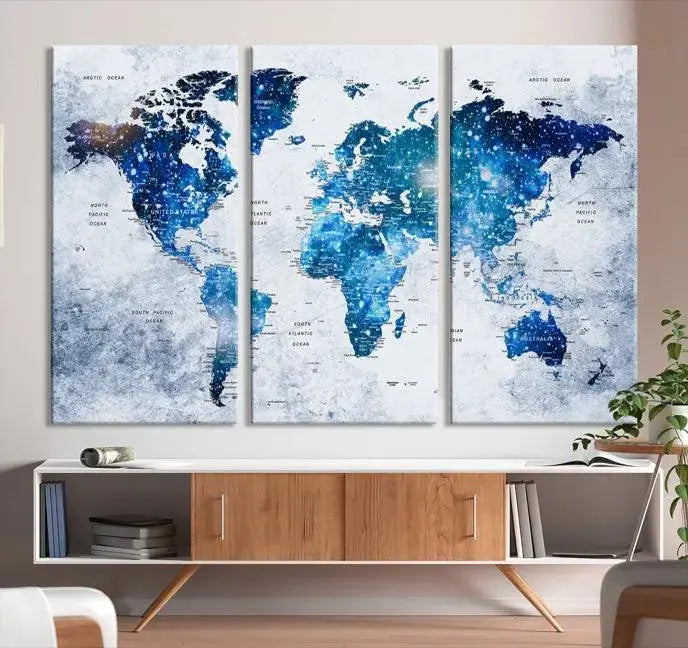 Blue Sky World Map Canvas Print 